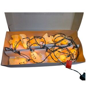 Halloween Decorative Light Set 10 Ghosts Blow Mold TESTED Vtg Smiley White
